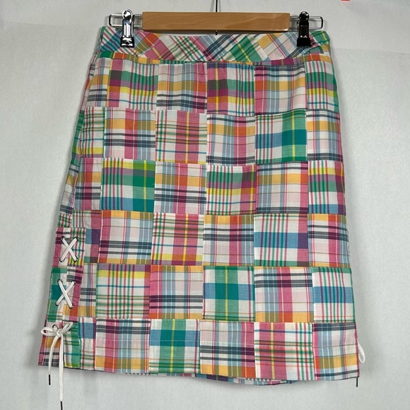 Talbots Madras Plaid Patchwork Cotton A-Line Skirt - Picture 1 of 14